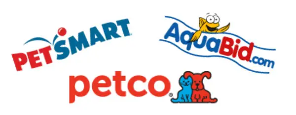 Petsmart, Aquabid, and Petco logos