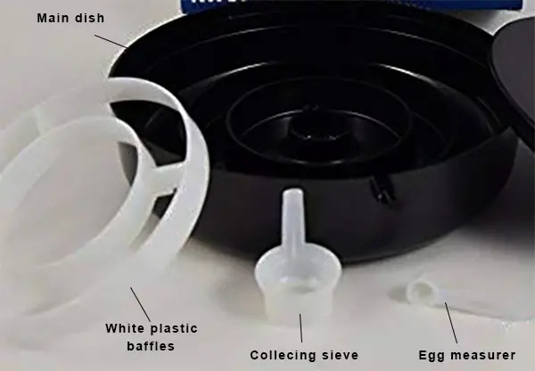 list of pieces that come with the brine shrimp hatchery dish